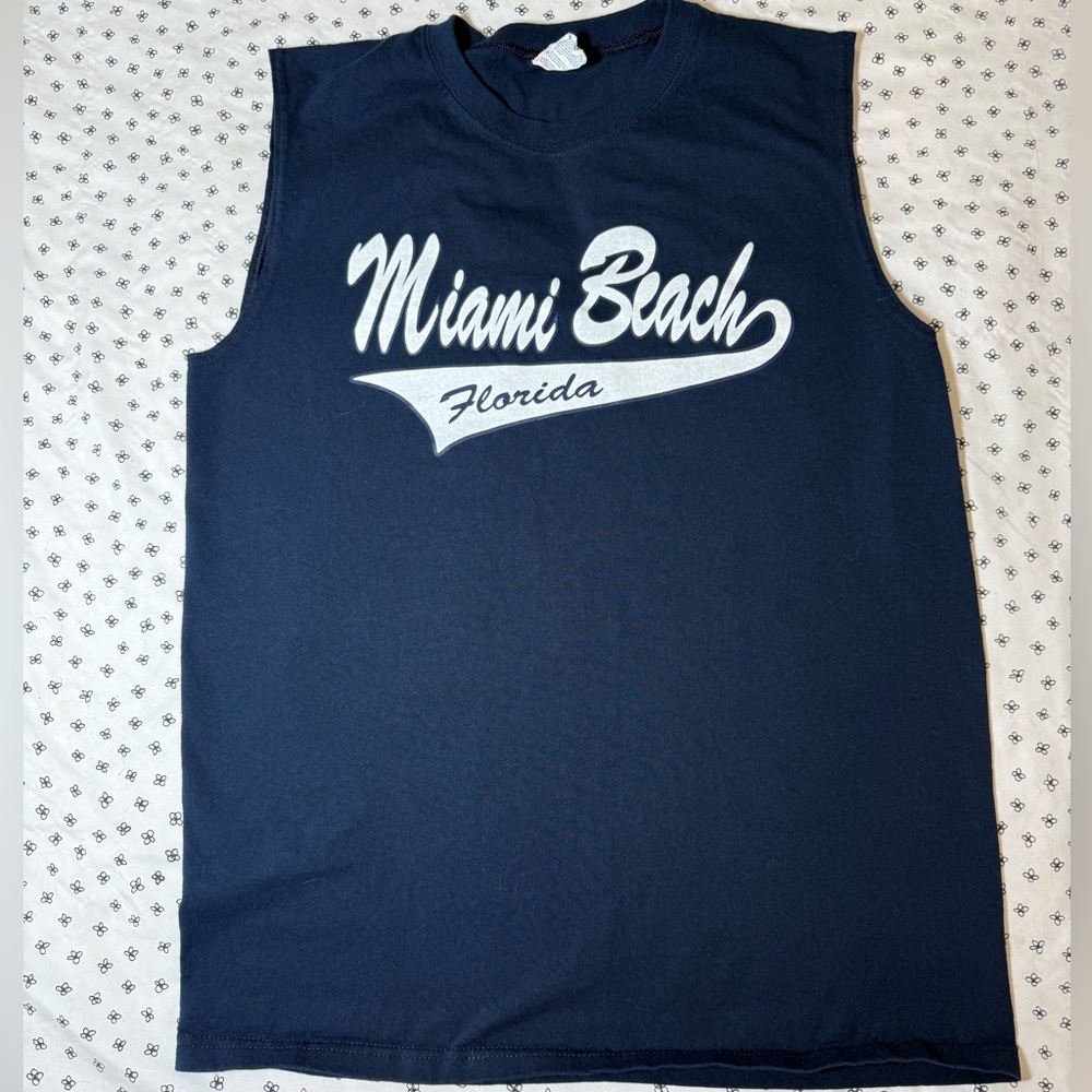 Men’s Navy Miami Beach Sleeveless Shirt Medium